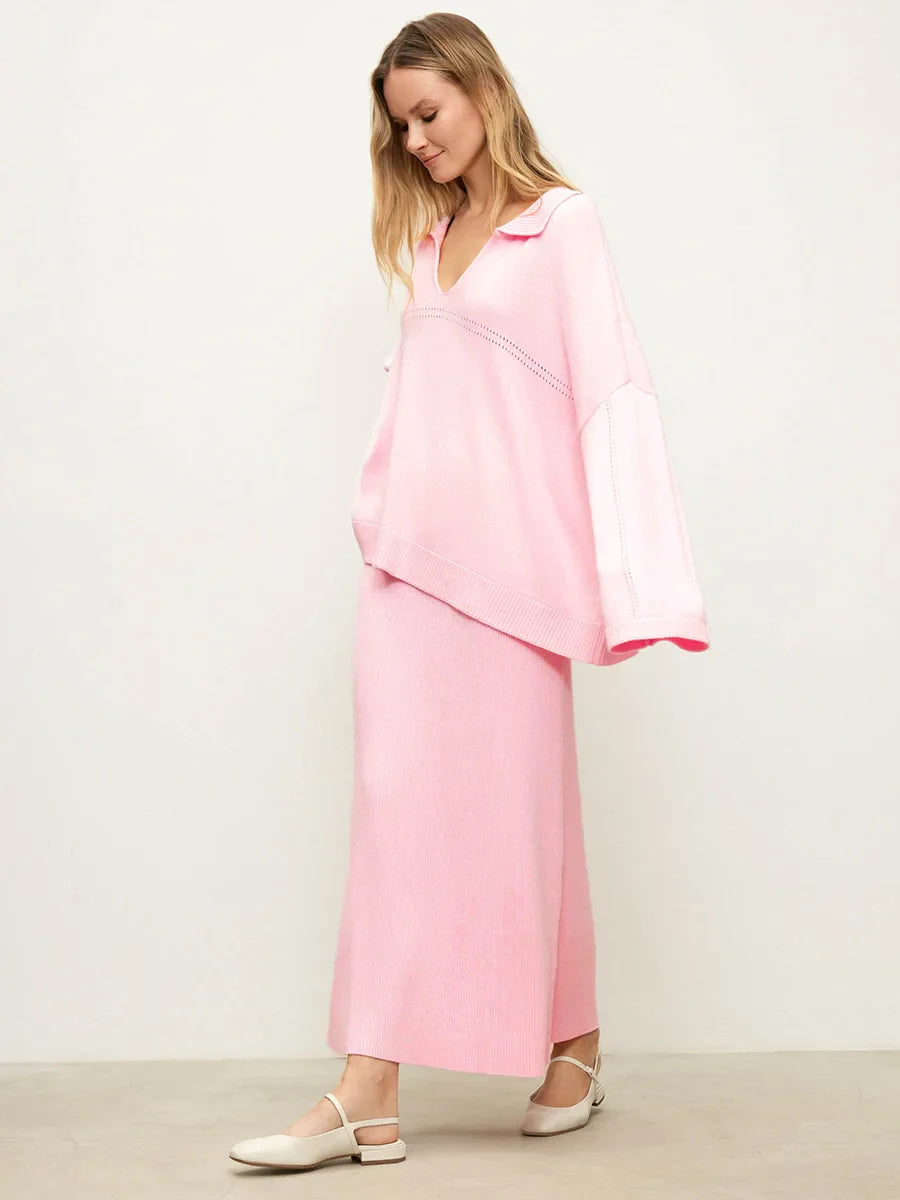 Loose two-piece knitted set maxi skirt and top - Shilav