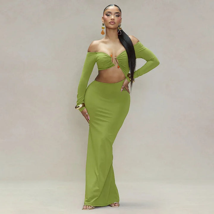 Maxi dress with exposed midriff and buckle design - Talia