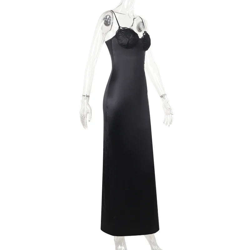 Satin Maxi Dress with Lace Detail - Cassidy