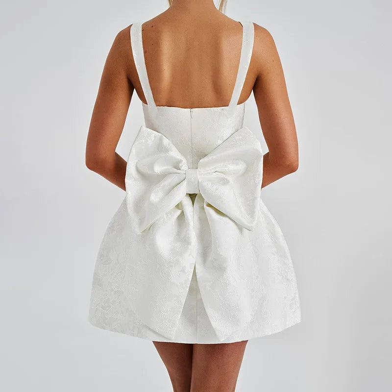 Mini dress with floral illustration print and bow detail on the back - Louisa