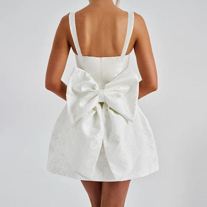 Mini dress with floral illustration print and bow detail on the back - Louisa