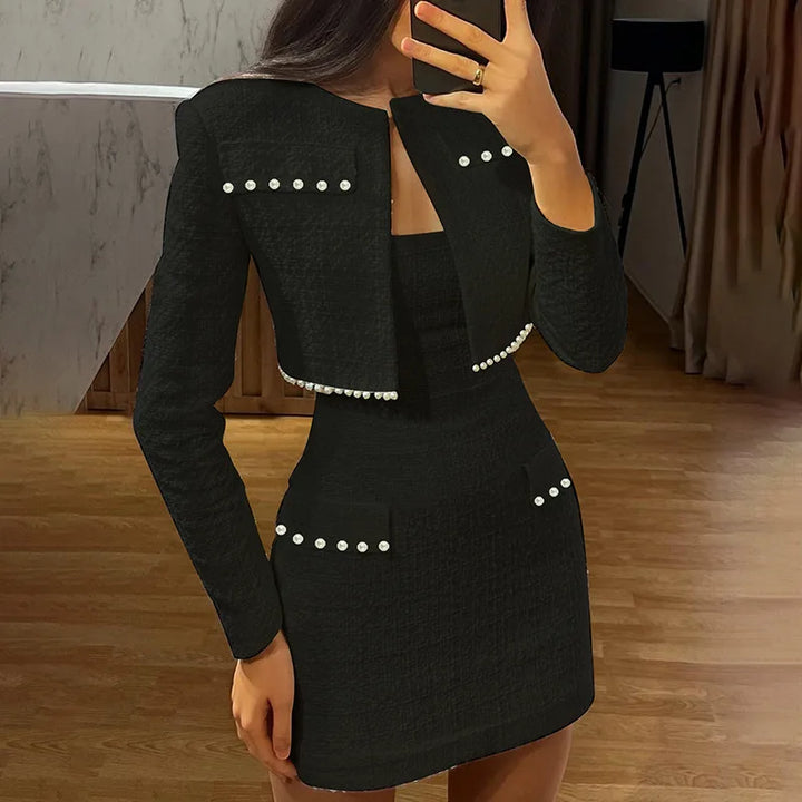 Strapless woven mini dress with short blazer - Leo