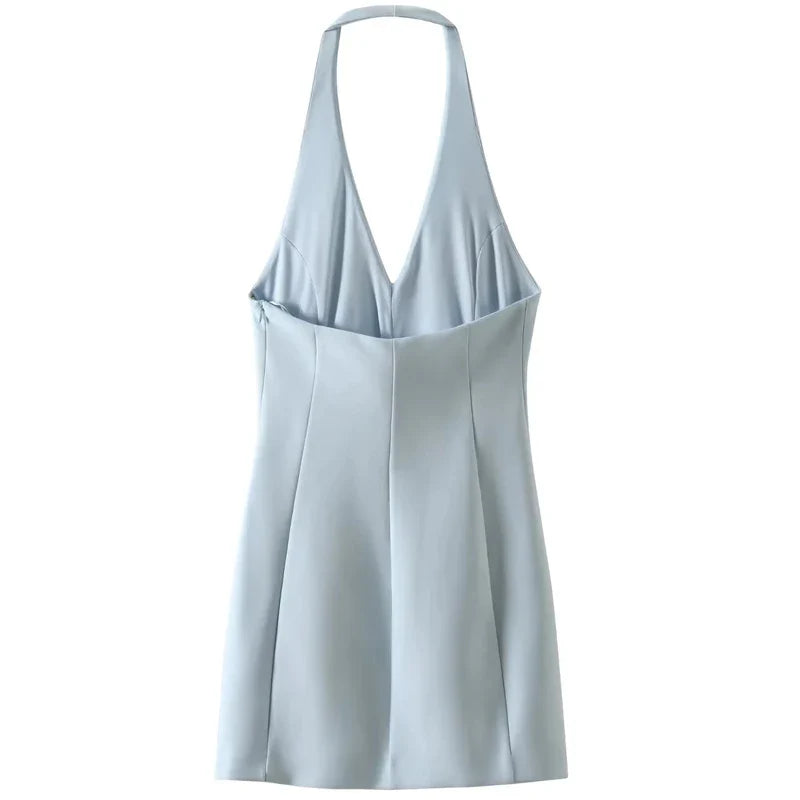 Fitted mini dress with V collar neckline - Vanilla
