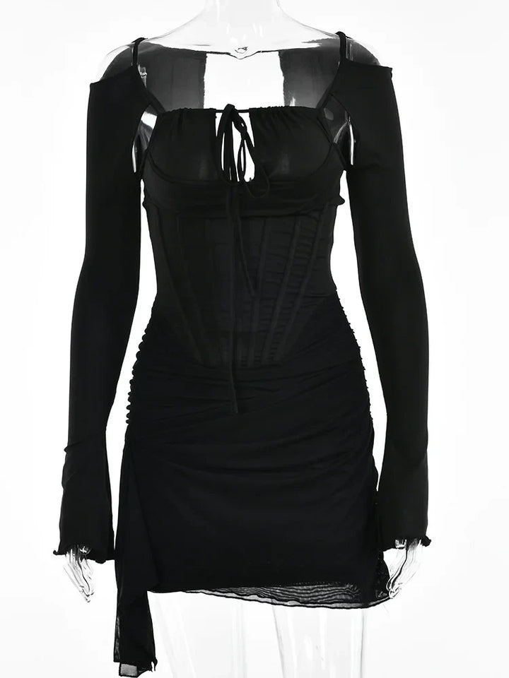 Mini dress with corset design and tie - KASIE