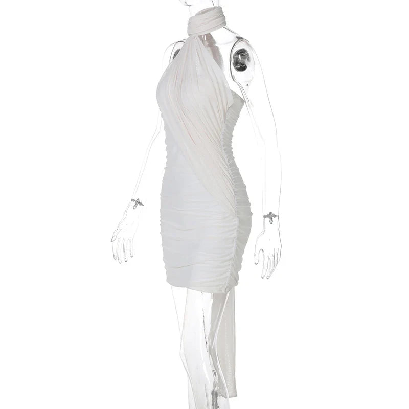 Mini Dress with Pleats and Scarf Detail - Kala
