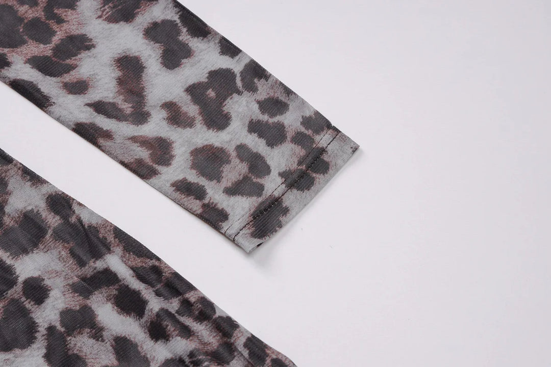 Leopard Chiffon Mini Dress with Opaque Hem - LEO