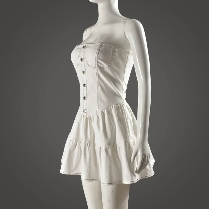 Strapless ruffled denim mini dress - Shirael
