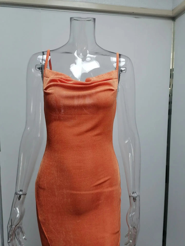 Summer midi knitted dress with slit decoration - Smile