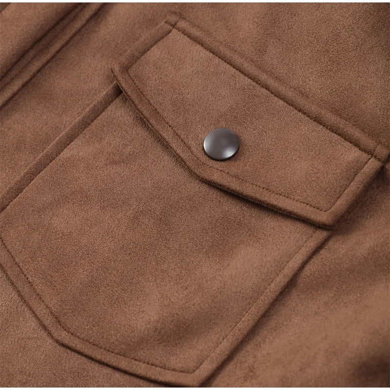 Suede Jacket with Fringe Design - Brown