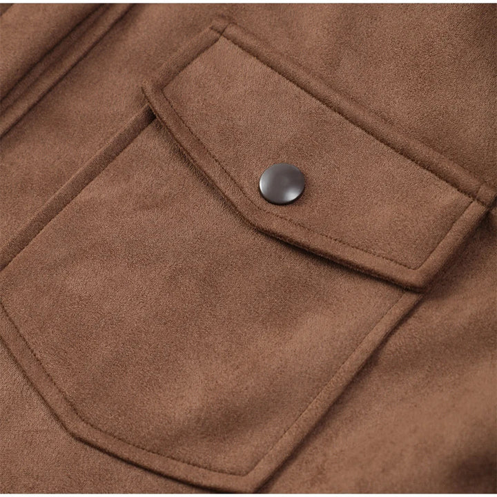 Suede Jacket with Fringe Design - Brown