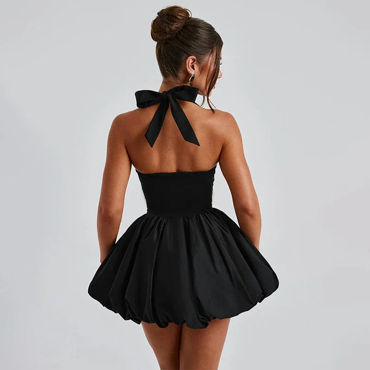 Balloon Mini Dress with Neck Tie and Satin Skirt - Mikaela