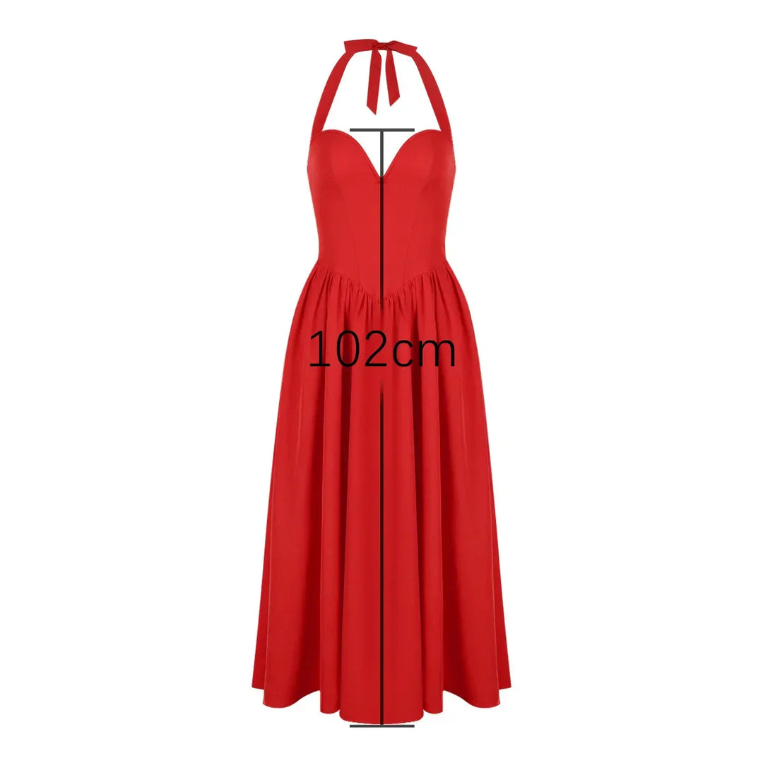 Midi A-Line Dress with Corset Design, Neck Tie - Tanya