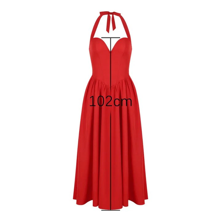 Midi A-Line Dress with Corset Design, Neck Tie - Tanya