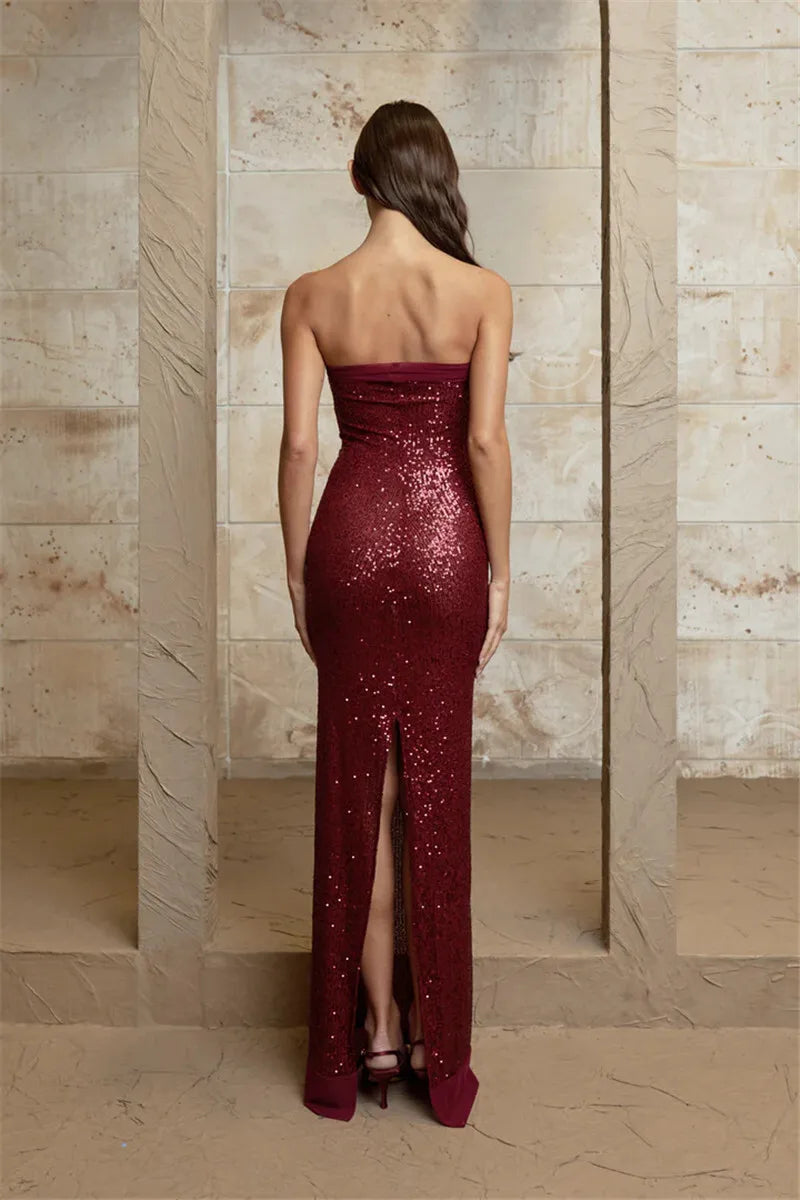 Strapless Maxi Dress with Sequin Design - WIN D