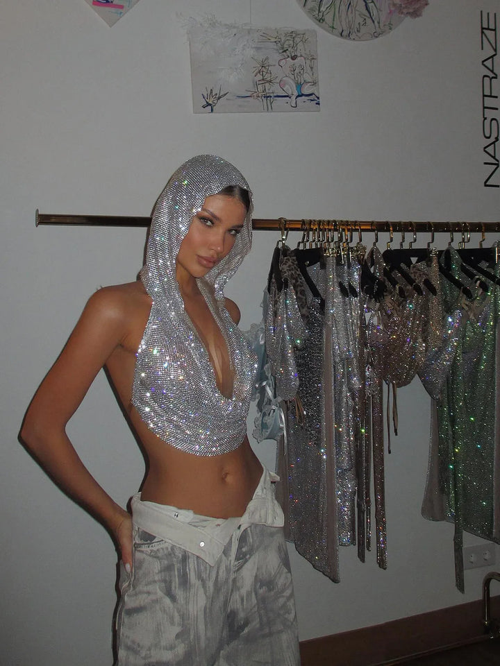 Sparkling Sequin Top with Hat and Open Back Design - Willow
