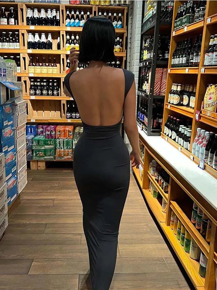 Fitted Maxi Dress with Open Back - Elia