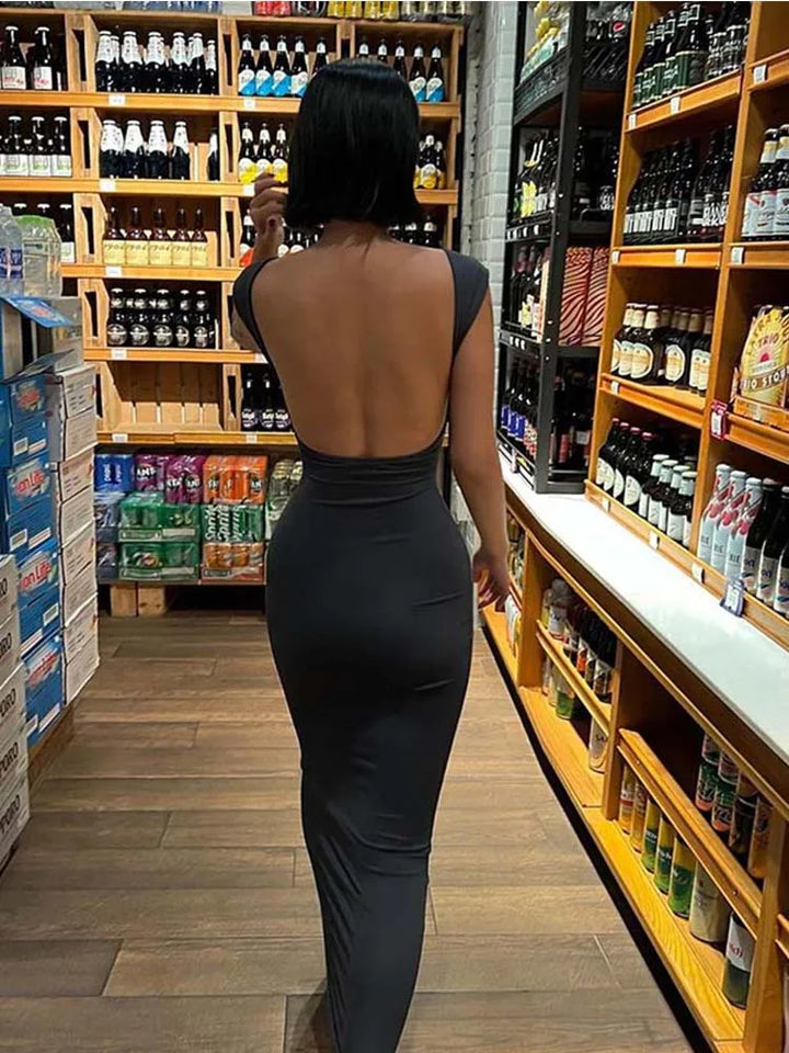 Fitted Maxi Dress with Open Back - Elia