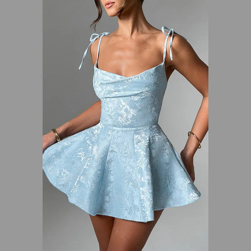 A-line mini dress with tie straps and floral embroidery detail - Marisol