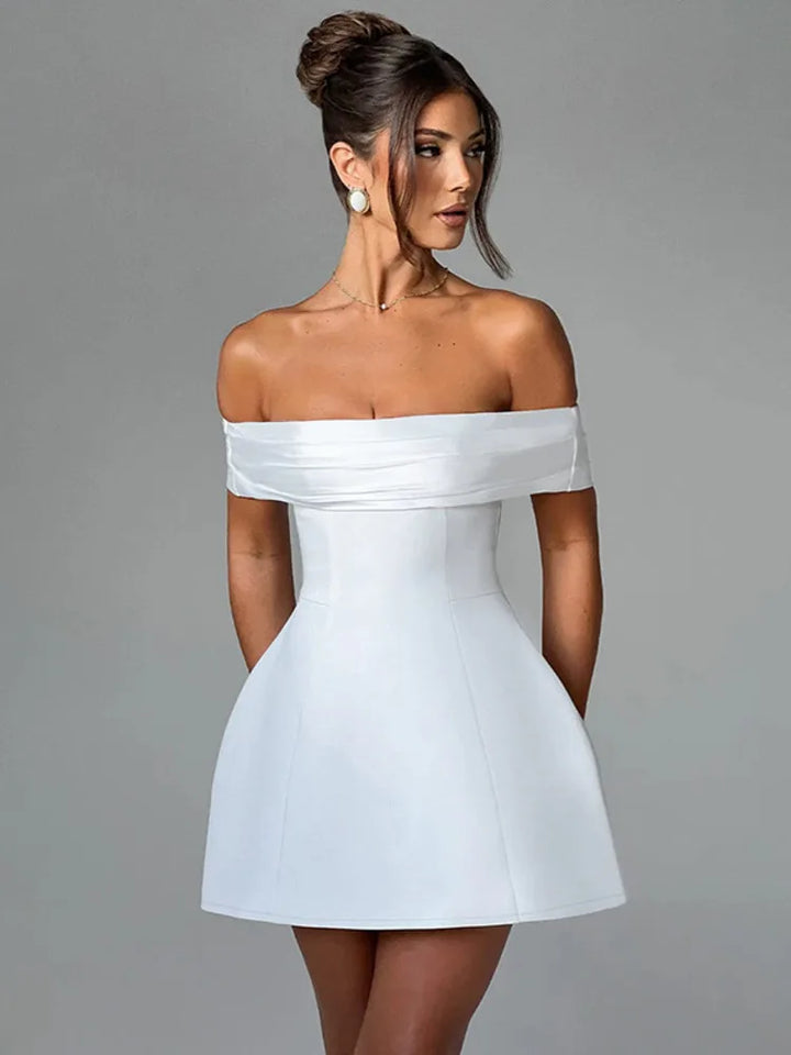 Mini dress with satin off-shoulder straps - Sia