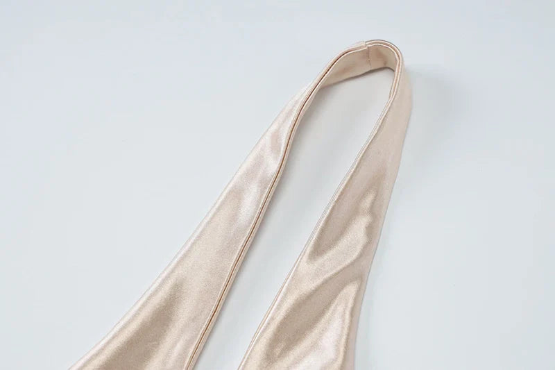 Open Back Satin Maxi Dress with Slit and Matching Scarf Decoration - Felicia