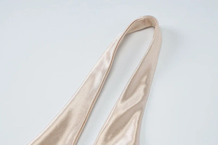 Open Back Satin Maxi Dress with Slit and Matching Scarf Decoration - Felicia
