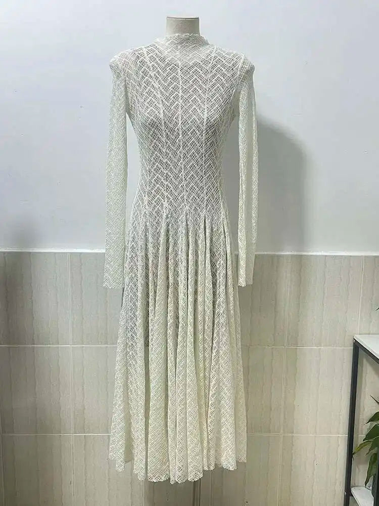 Elegant evening maxi dress with woven A-line design - Libby