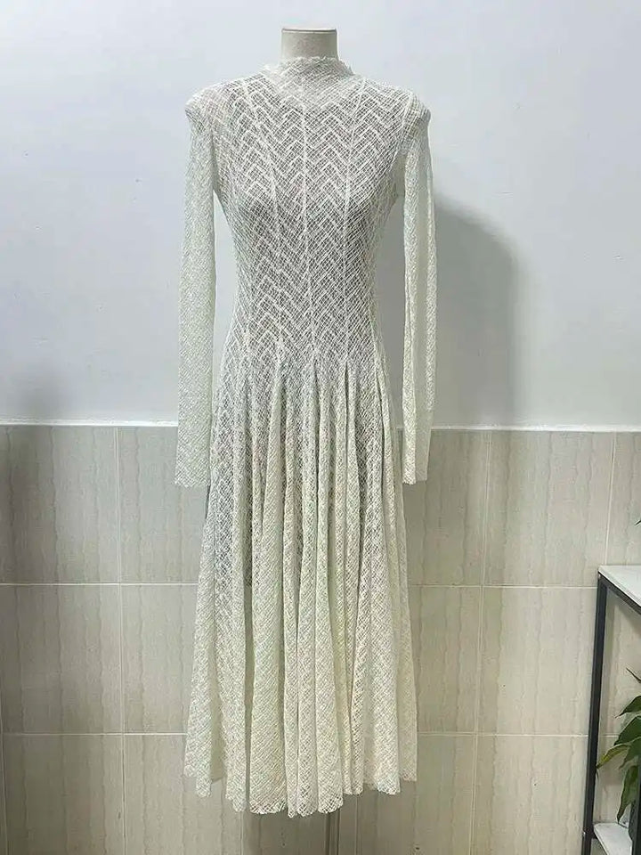 Elegant evening maxi dress with woven A-line design - Libby