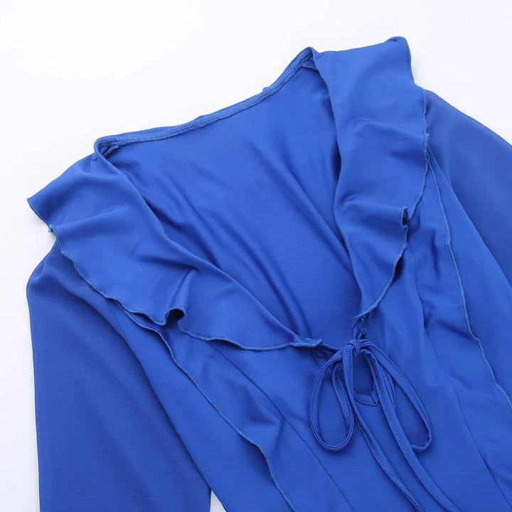 Mini Dress with Ruffle and Bell Chiffon Sleeves - Felis