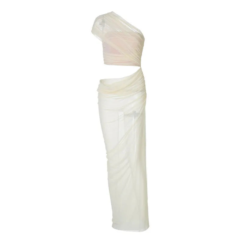 Asymmetric Chiffon Maxi Dress with Slit - Shi Lin