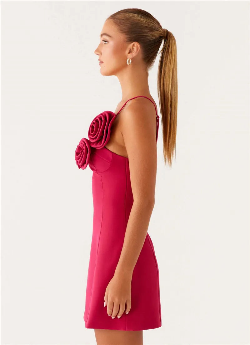 Mini Dress with Floral Applique and One Shoulder Strap - Annika
