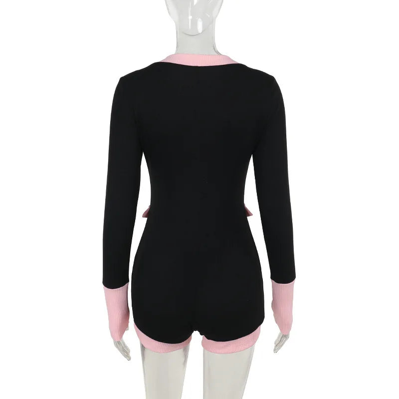 Short Knitted Tailored Jumpsuit with Button Detail - Hattie