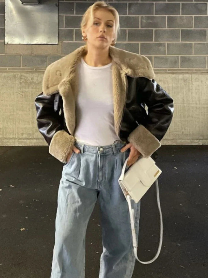 Leather Coat with Fur Lining - Candy