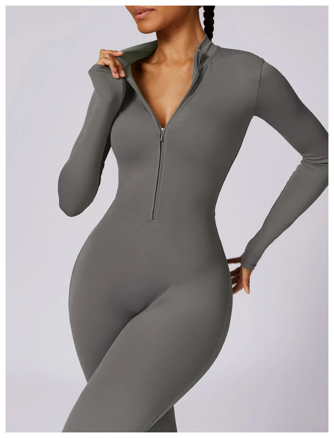Short/long sporty fitted jumpsuit with shaping fabric and zipper closure - Andi