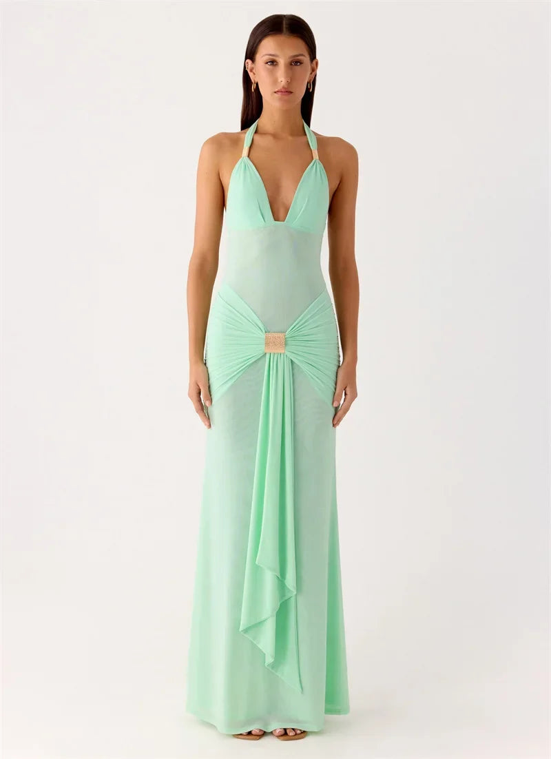 Maxi dress with a buckle design and open back - Tzahala