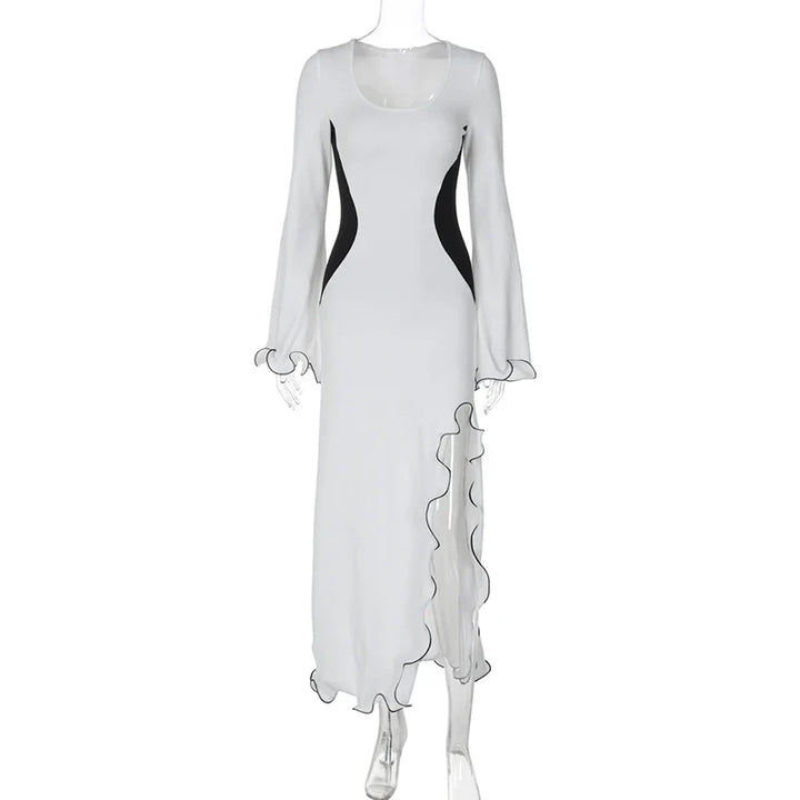 Ruffled maxi dress with slit and bell sleeves design - Georgia