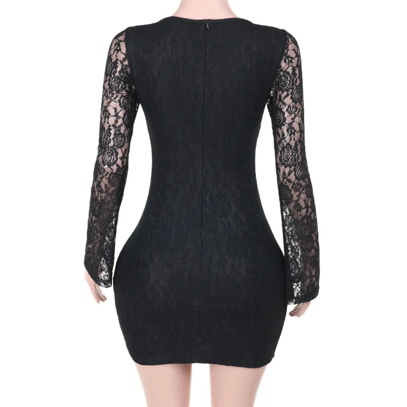 Lace Mini Dress with Tie Details - Lorial