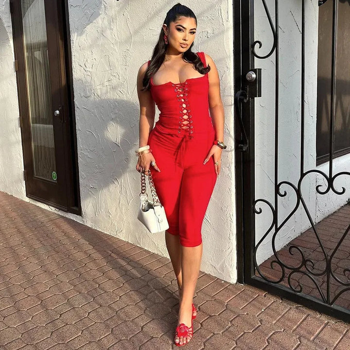 Two-piece set tie top and three-quarter leggings - Nadia