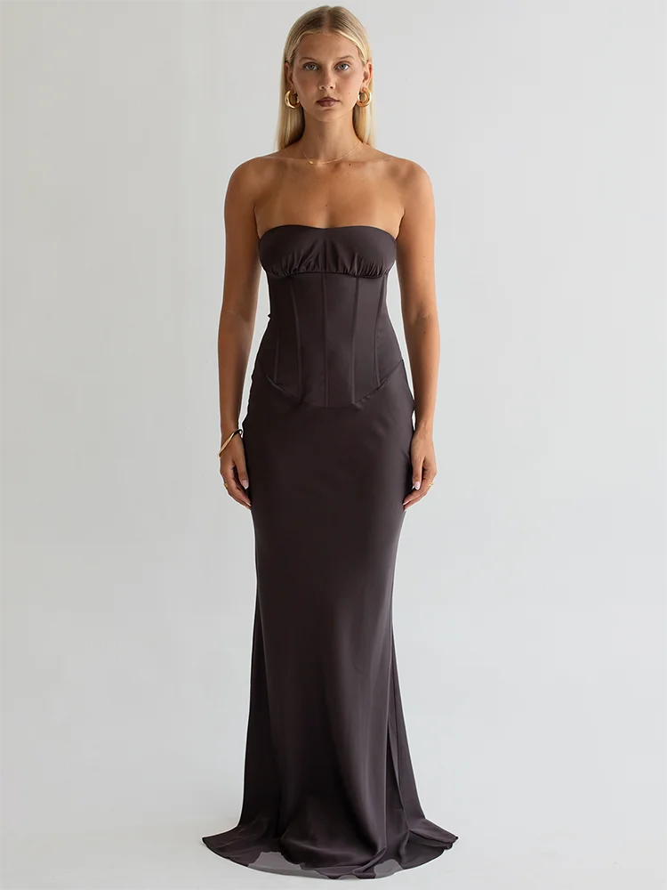 Strapless maxi dress with a back tie - ELINA