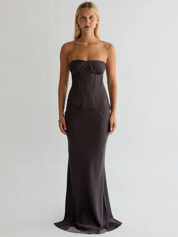 Strapless maxi dress with a back tie - ELINA