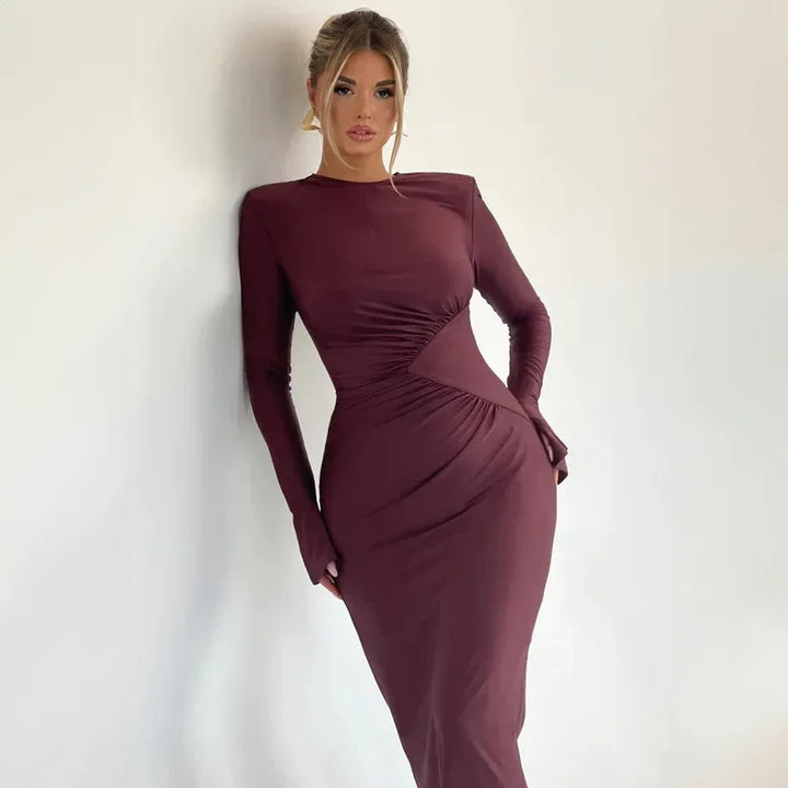 Ruched Shiny Fabric and Shaping Maxi Dress - Anahel