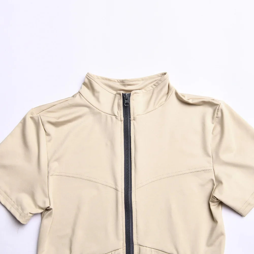 Short Sporty Jumpsuit with Corset Cut and Front Zipper Closure - Averie