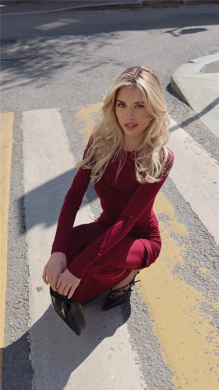 Fitted Maxi Dress with Ruching Design - Lin