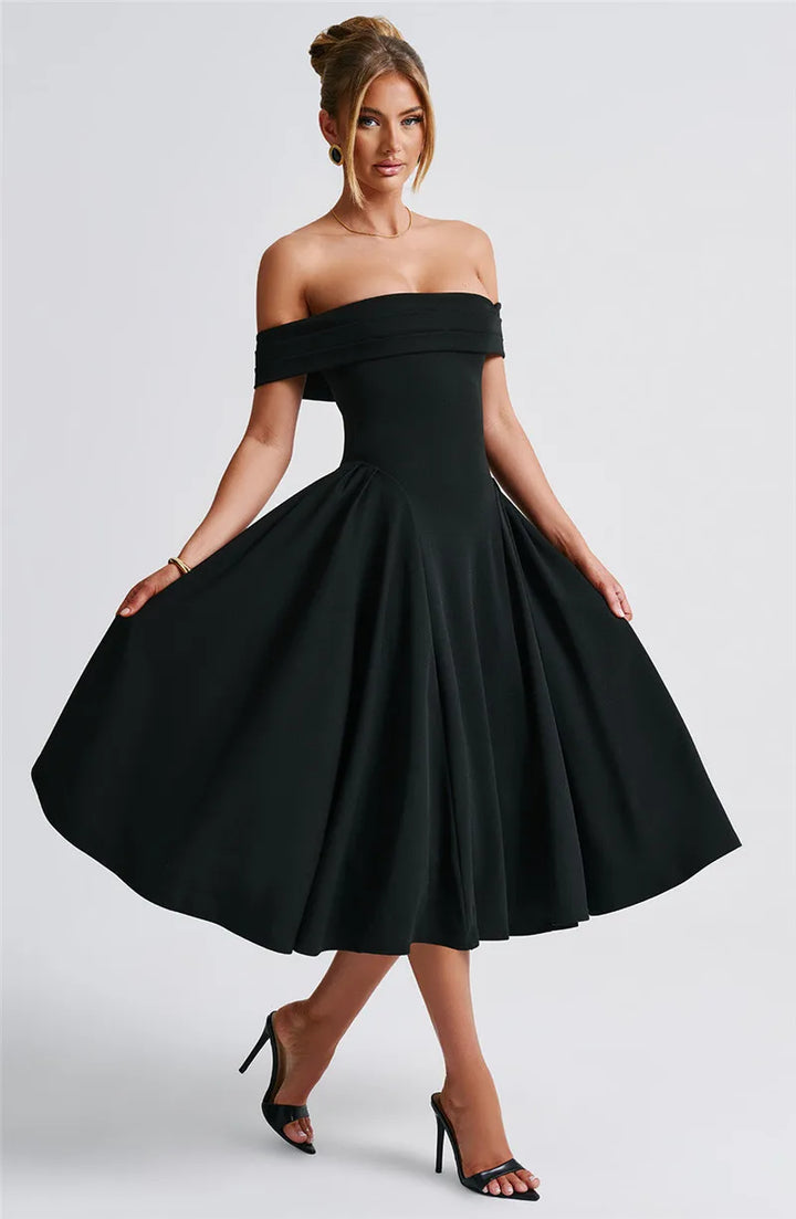Off-Shoulder A-Line Midi Dress - Inbal