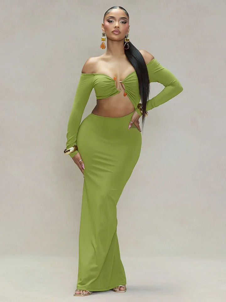 Maxi dress with exposed midriff and buckle design - Talia