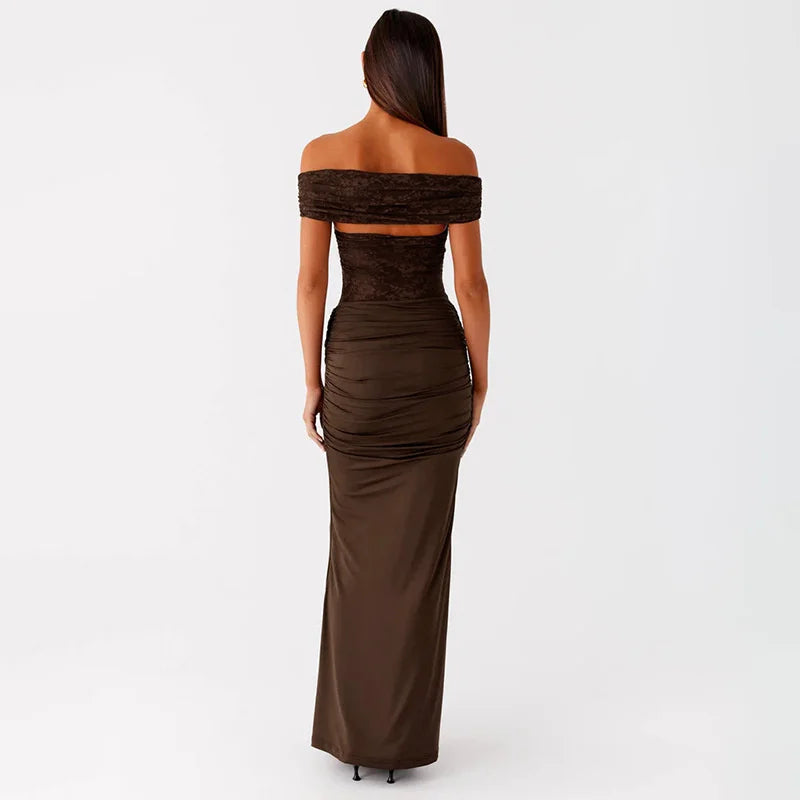 Maxi off-shoulder dress with lace design - LINI