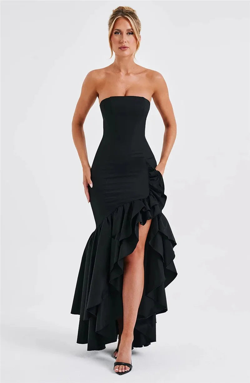 Maxi strapless ruffled dress with slit design - Rita
