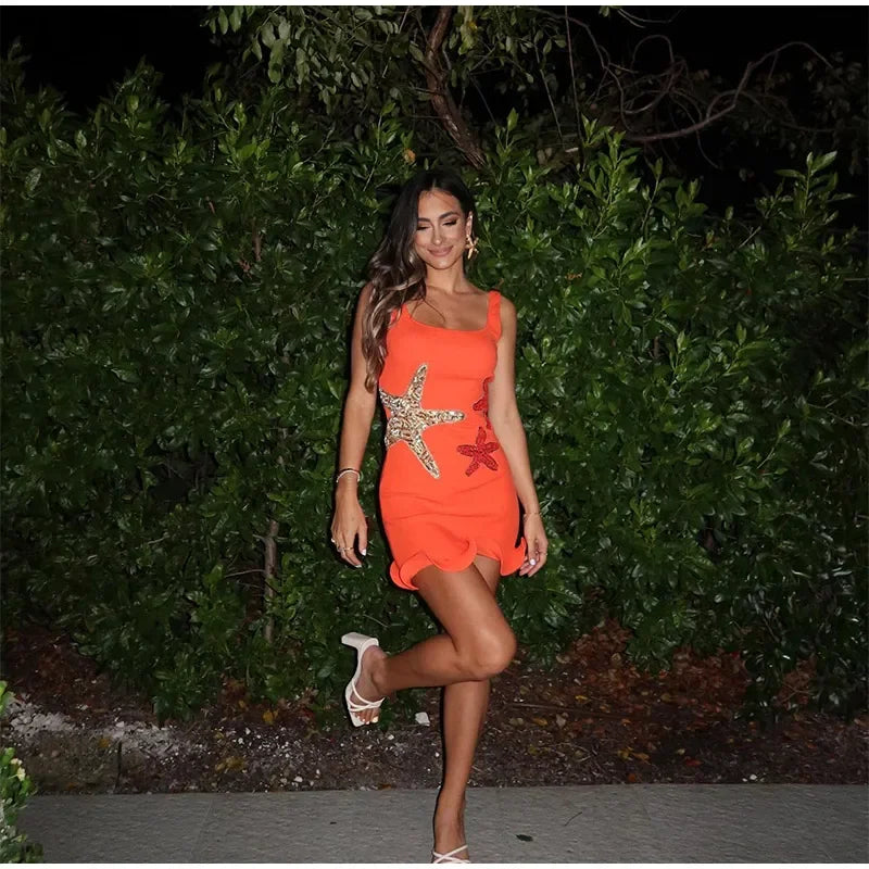 Mini Dress with Sequin Starfish Detail - Daisy