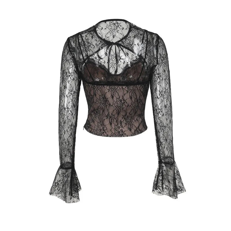 Lace corset top with lace sleeve decoration - Mila