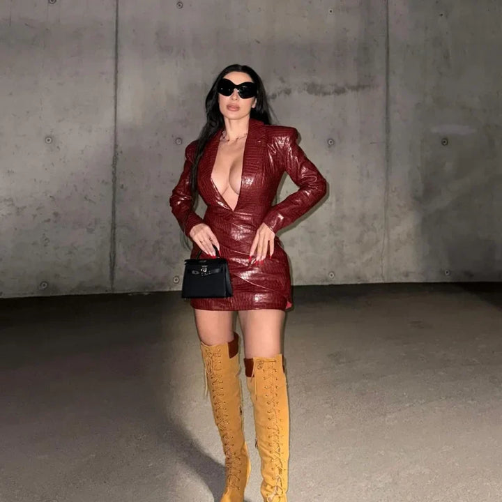 Faux Leather Mini Dress with Studded Design - Genevieve