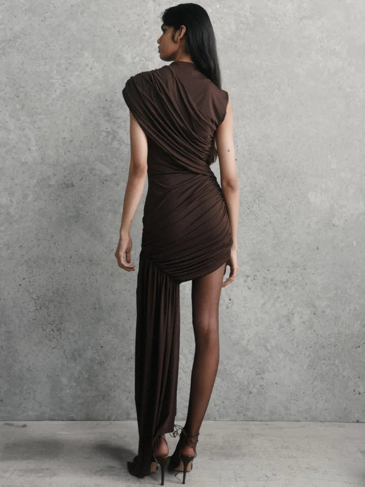 Mini dress with ruching and asymmetrical design decorated with a train - Jay